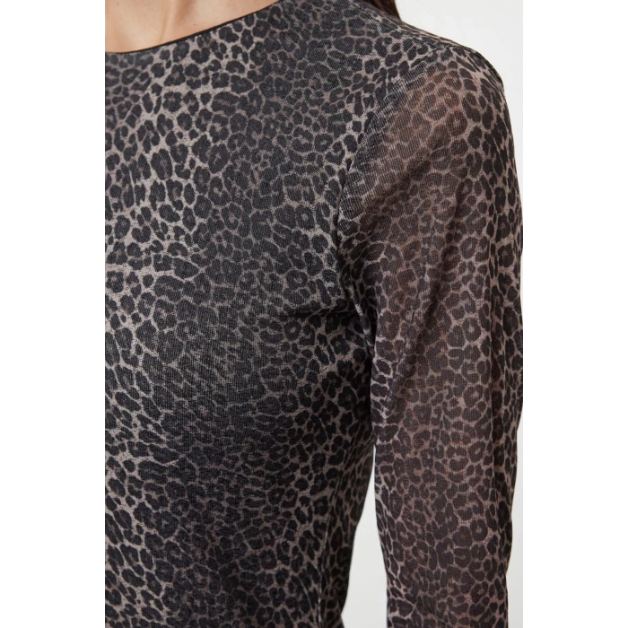 Womens Midi Length Crew Neck Slim Animal Printed Fitted Body-Smooth Foam Fabric Flexible Knit Dress