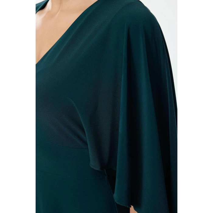 Women Fashion Stylish Maxi Length V Neck Regular Plain Cape Elastic Knitted Dress