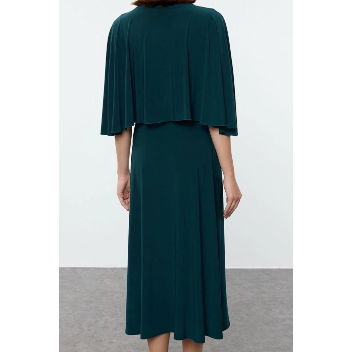 Women Fashion Stylish Maxi Length V Neck Regular Plain Cape Elastic Knitted Dress
