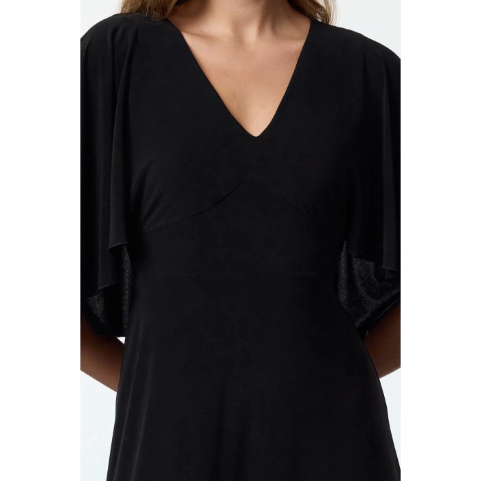 Women Fashion Stylish Maxi Length V Neck Regular Plain Cape Elastic Knitted Dress