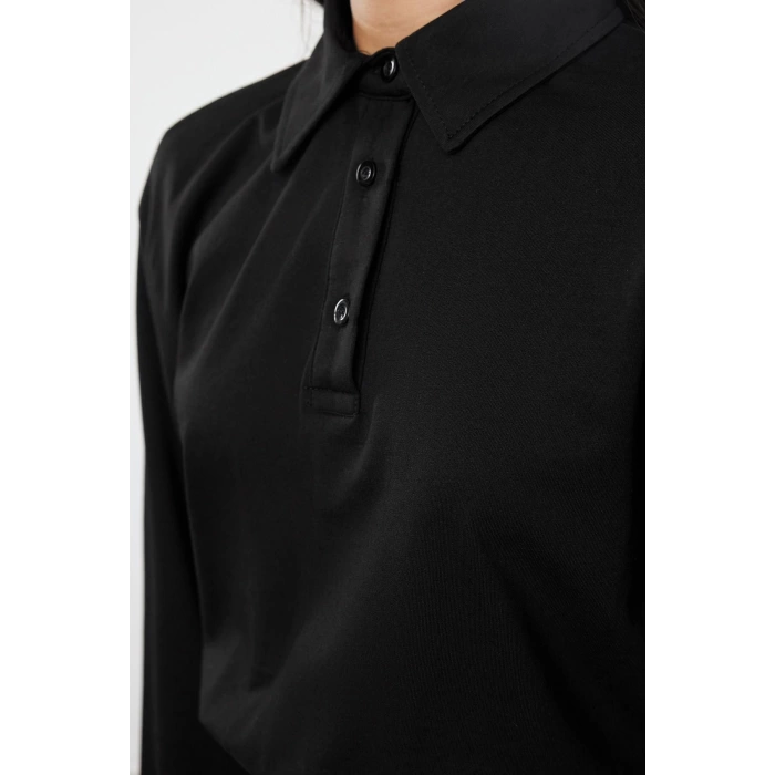 Women Fashion Stylish Mini Length Polo Collar Regular Plain Fitted Knitted Dress