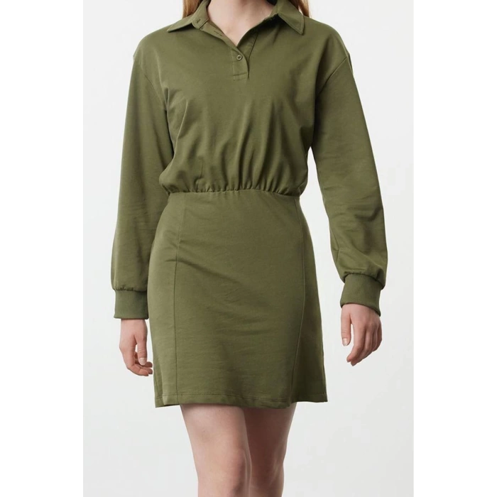 Women Fashion Stylish Mini Length Polo Collar Regular Plain Fitted Knitted Dress