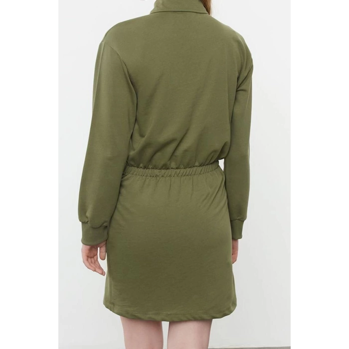 Women Fashion Stylish Mini Length Polo Collar Regular Plain Fitted Knitted Dress