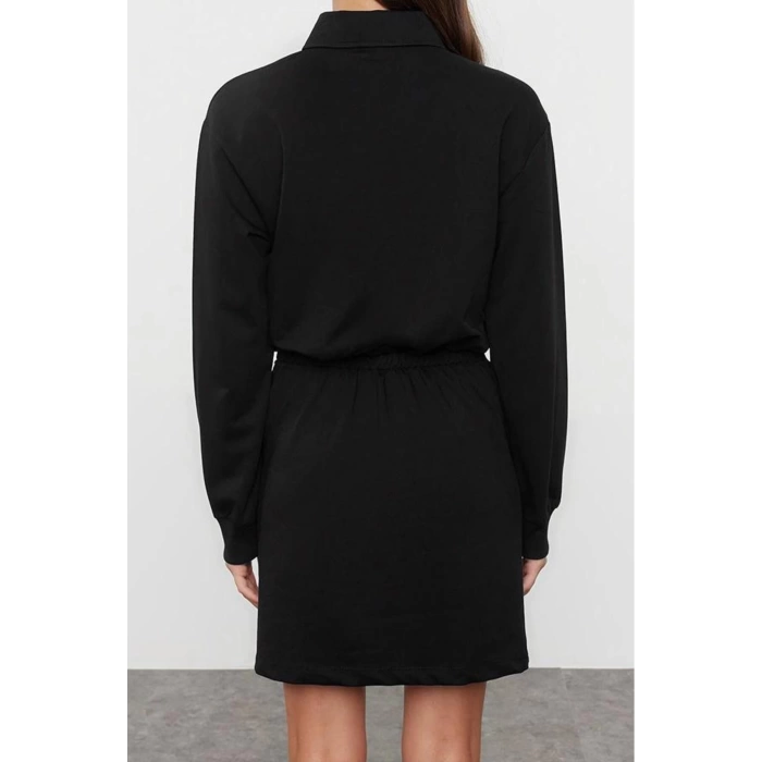 Women Fashion Stylish Mini Length Polo Collar Regular Plain Fitted Knitted Dress
