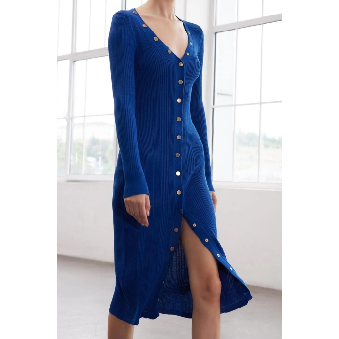 Women Fashion Stylish Midi Length V Neck Slim Limited Edition Knitwear Bodycone Dress