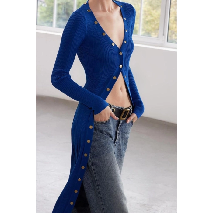 Women Fashion Stylish Midi Length V Neck Slim Limited Edition Knitwear Bodycone Dress