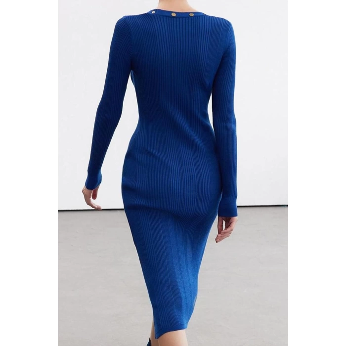 Women Fashion Stylish Midi Length V Neck Slim Limited Edition Knitwear Bodycone Dress