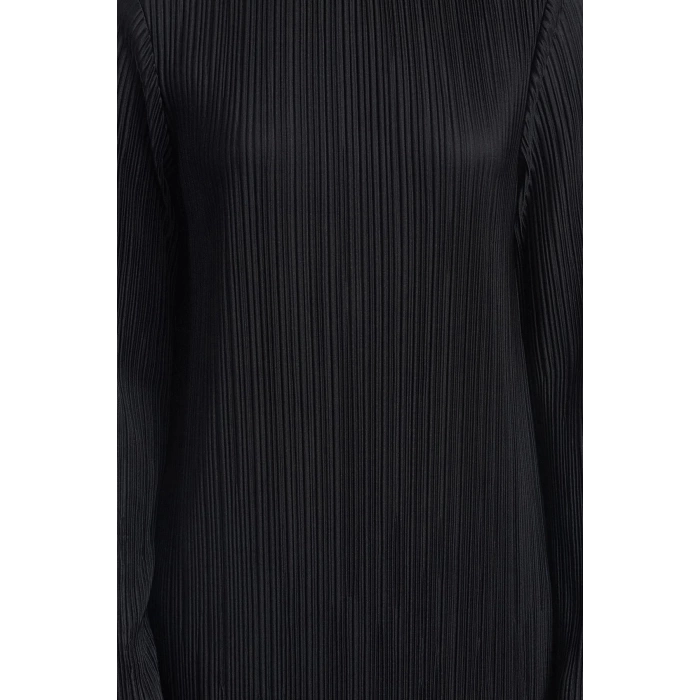 Women Fashion Stylish Mini Length Boat Neck Regular Plain Pleated Lined Shift Knit Dress