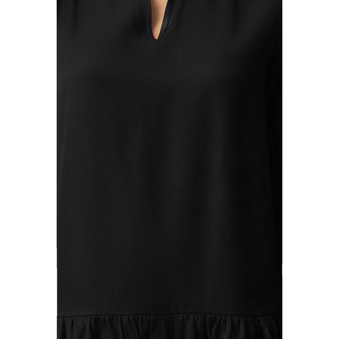 Women Fashion Stylish Mini Length V Neck Regular Shift Straight Cut Skirt Flounce Belmando Woven Dress