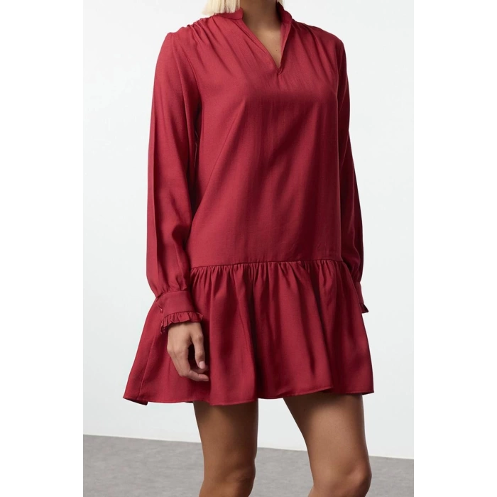 Women Fashion Stylish Mini Length V Neck Regular Shift Straight Cut Skirt Flounce Belmando Woven Dress