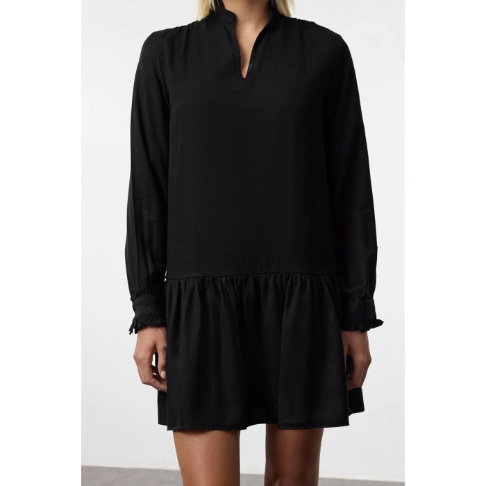Women Fashion Stylish Mini Length V Neck Regular Shift Straight Cut Skirt Flounce Belmando Woven Dress
