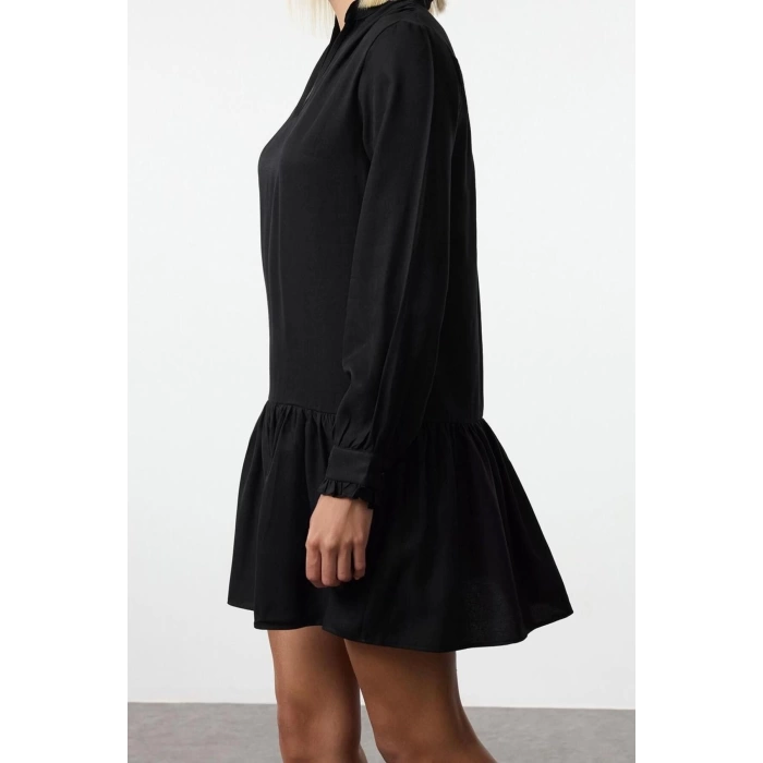 Women Fashion Stylish Mini Length V Neck Regular Shift Straight Cut Skirt Flounce Belmando Woven Dress