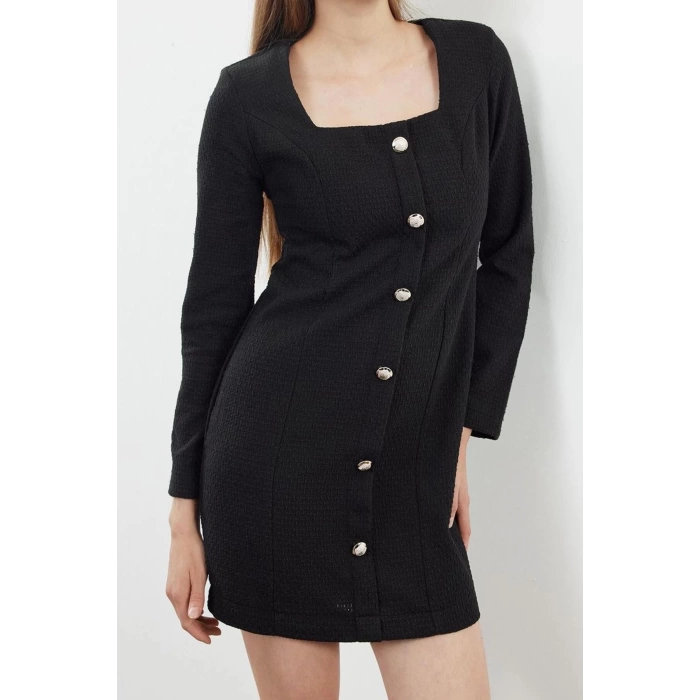 Kadın Moda Şık Mini Boy Kare Yaka Regular Tüvit Dokuma Ceket Elbise