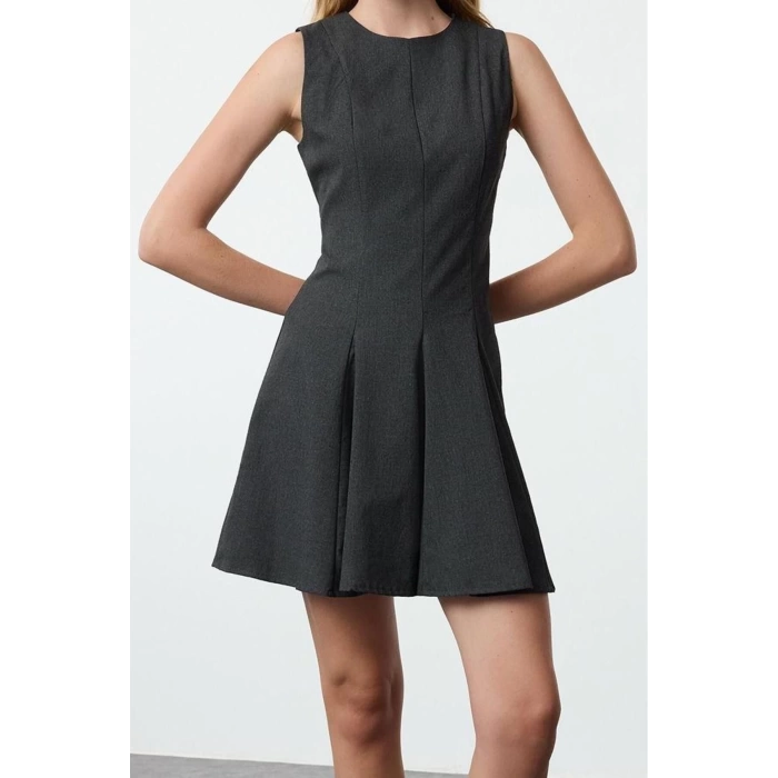Womens Fashion Stylish Mini Length Crew Neck Regular Striped Skirt Waist Opening Polyviscon Woven Dress