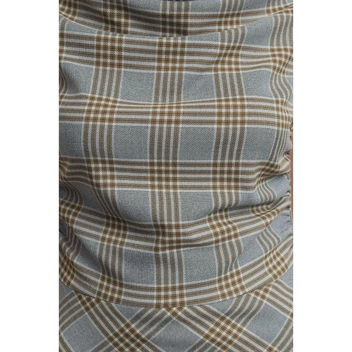 Women Fashion Stylish Midi Length Cowl Neck Regular Plaid Checkered A Cut Flannel Fabric Winter Woven Dress