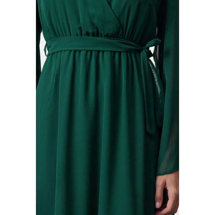 Women Fashion Chic Maxi Length Double Breasted Regular Abstract Pattern Belted A-Line Collar Lined Chiffon Woven Dress