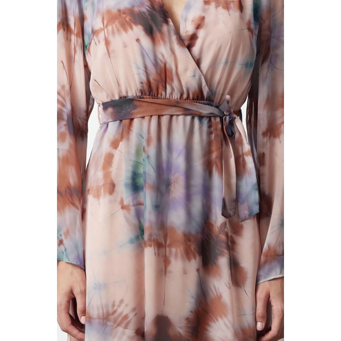 Women Fashion Chic Maxi Length Double Breasted Regular Abstract Pattern Belted A-Line Collar Lined Chiffon Woven Dress