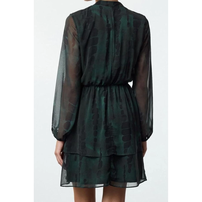 Womens Mini Length Double Breasted Regular Abstract Pattern Collar Skater Waist Open Lined Chiffon Woven Dress