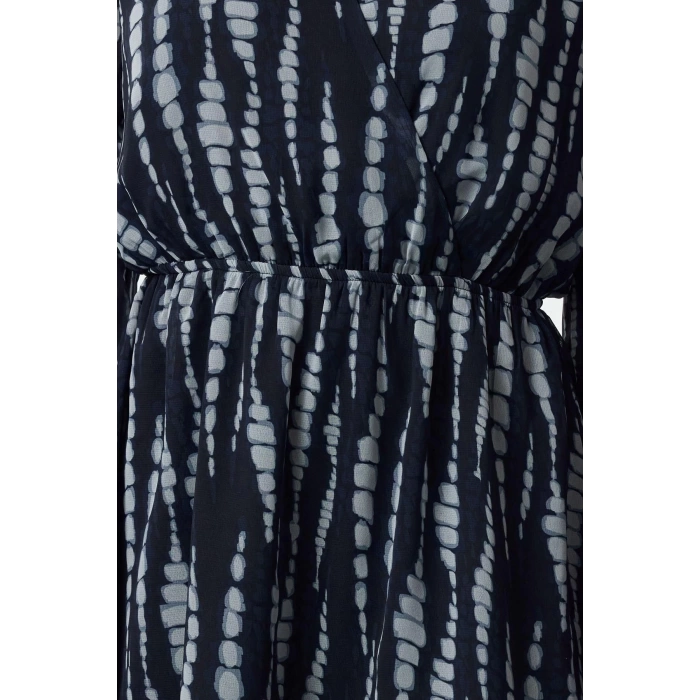 Womens Mini Length Double Breasted Regular Abstract Pattern Collar Skater Waist Open Lined Chiffon Woven Dress