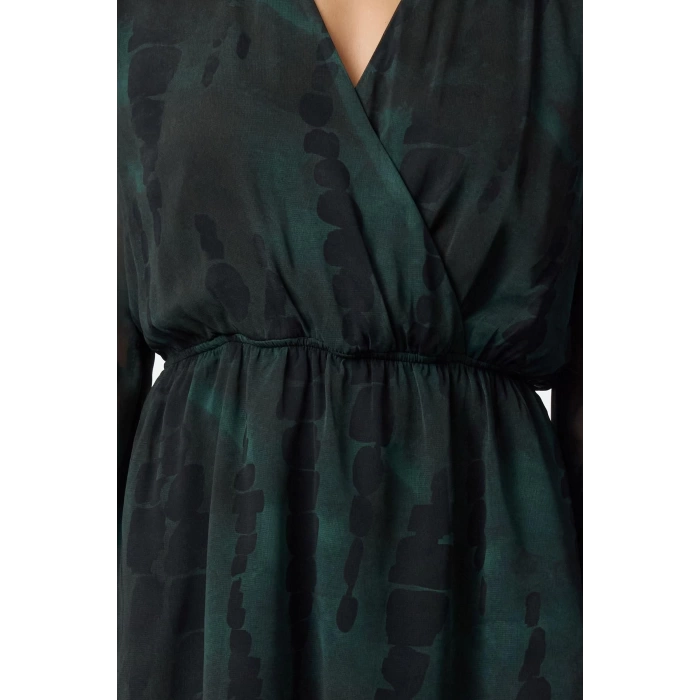 Womens Mini Length Double Breasted Regular Abstract Pattern Collar Skater Waist Open Lined Chiffon Woven Dress
