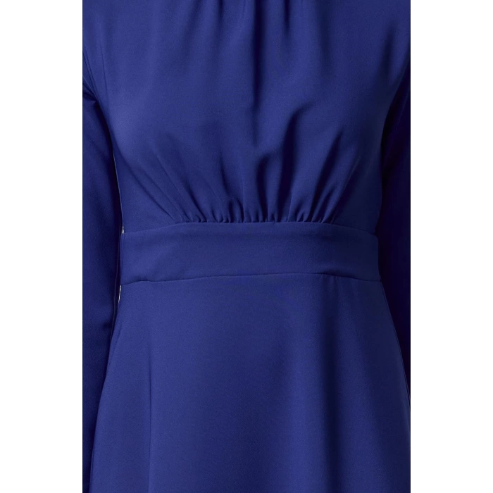 Women Fashion Stylish Midi Length High Neck Regular Skater Waist Open Woven Dress