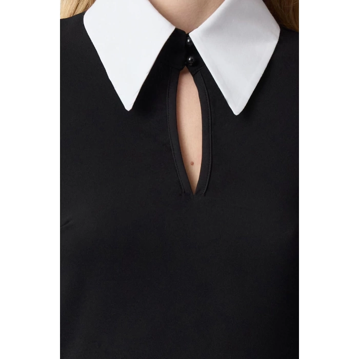 Women Fashion Stylish Mini Length Shirt Collar Regular Fitted Body-Sit Collar Detailed Woven Dress
