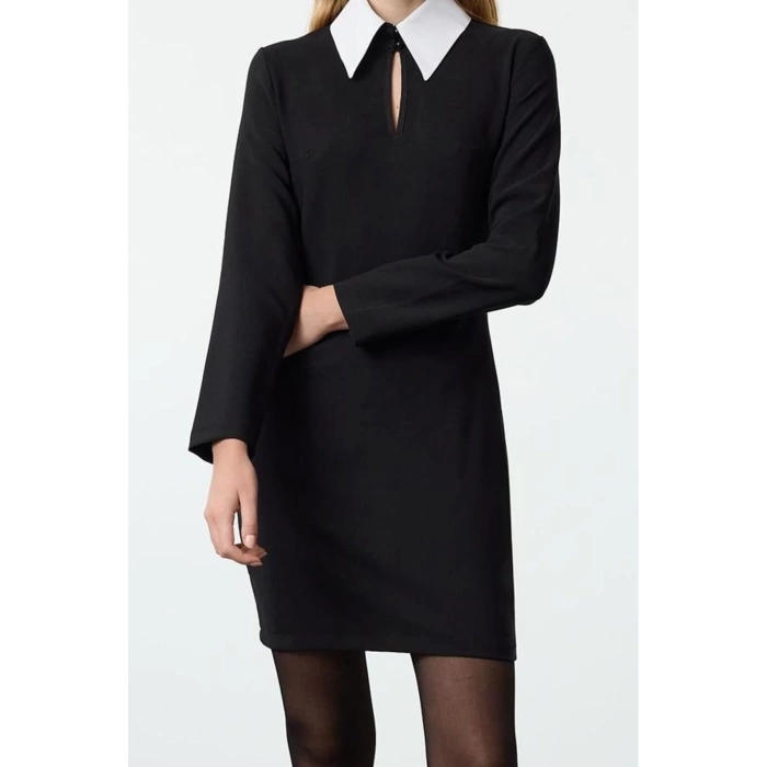 Women Fashion Stylish Mini Length Shirt Collar Regular Fitted Body-Sit Collar Detailed Woven Dress
