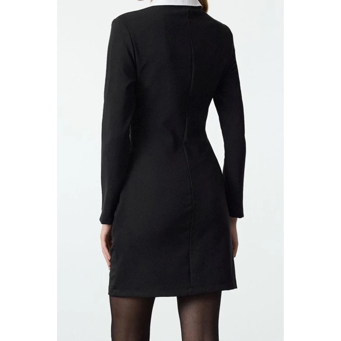 Women Fashion Stylish Mini Length Shirt Collar Regular Fitted Body-Sit Collar Detailed Woven Dress