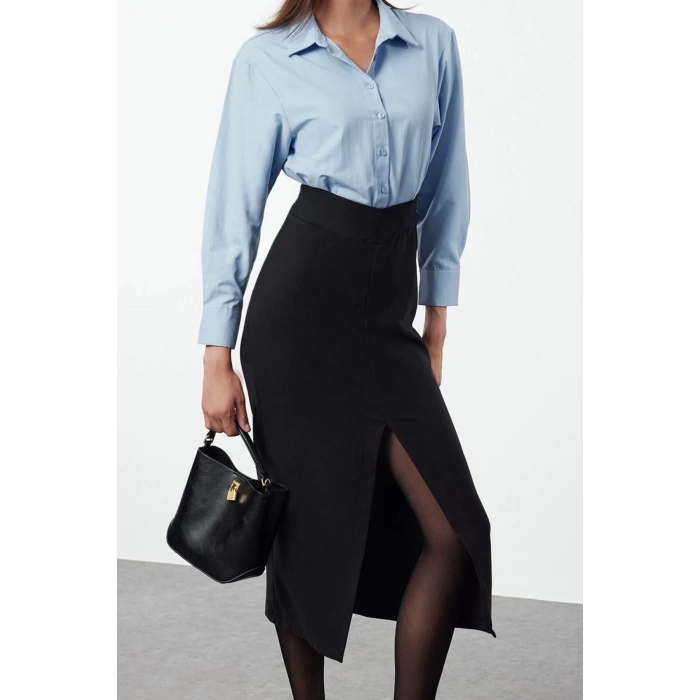 Women Fashion Stylish Midi Length Shirt Collar Regular Fitted Body-Smooth Shirt Detailed Woven Dress