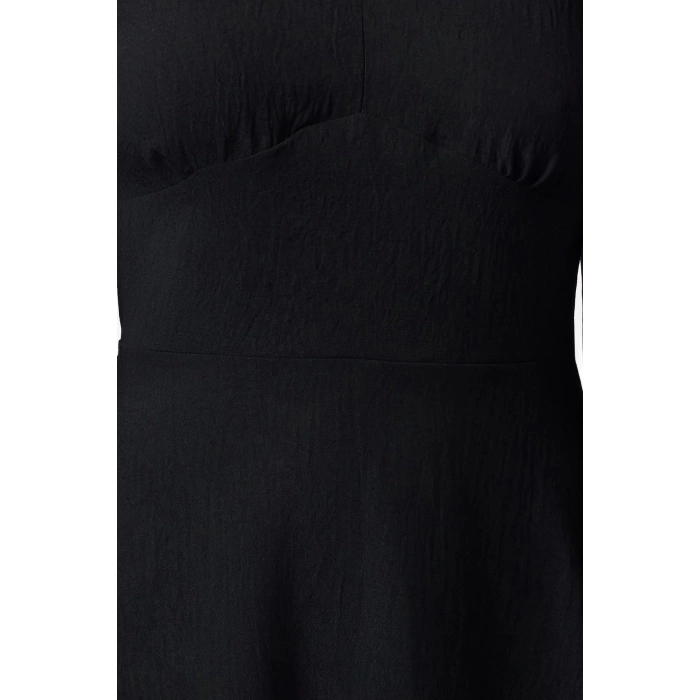 Womens Fashion Stylish Mini Length V Neck Regular A Cut Balloon Sleeve Detailed Woven Dress