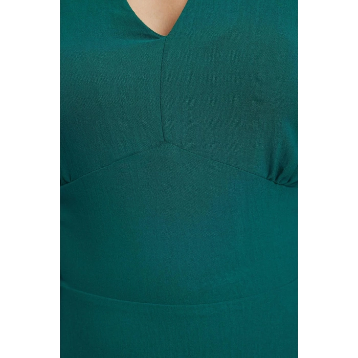Womens Fashion Stylish Mini Length V Neck Regular A Cut Balloon Sleeve Detailed Woven Dress