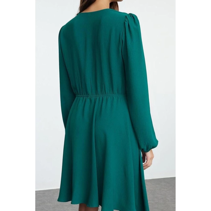 Womens Fashion Stylish Mini Length V Neck Regular A Cut Balloon Sleeve Detailed Woven Dress