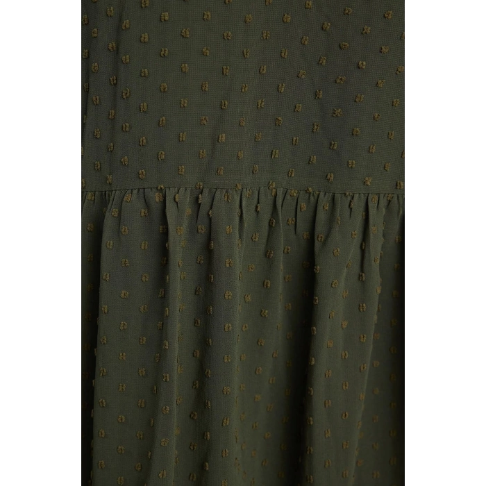 Women Fashion Stylish Mini Length Stand Collar Regular Plain Wide Cut Polka Dot Chiffon Fabric Woven Winter Dress