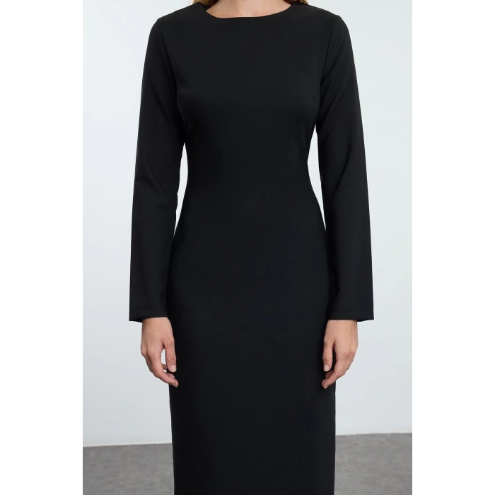 Women Fashion Stylish Midi Length Crew Neck Regular Bodycon Woven Dress