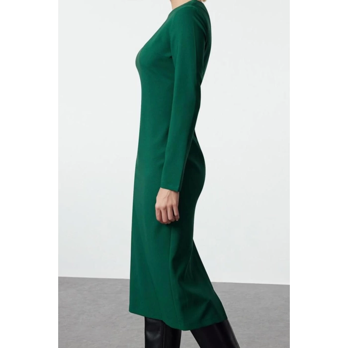 Women Fashion Stylish Midi Length Crew Neck Regular Bodycon Woven Dress