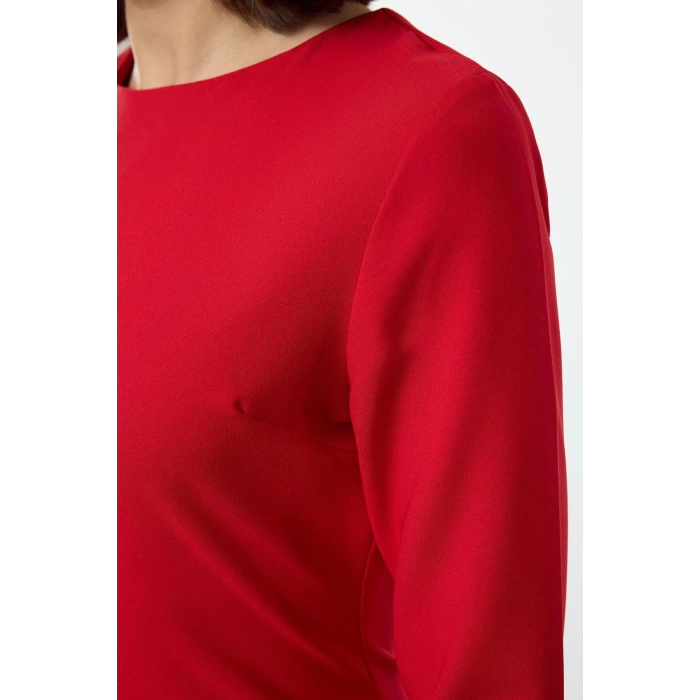 Women Fashion Stylish Midi Length Crew Neck Regular Bodycon Woven Dress