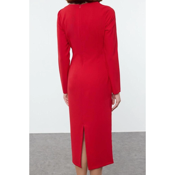 Women Fashion Stylish Midi Length Crew Neck Regular Bodycon Woven Dress