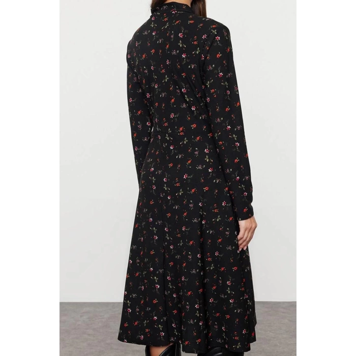 Womens Maxi Halter Neck Floral Floral Fitted Halter Neck Detailed Stretchy Knit Dress
