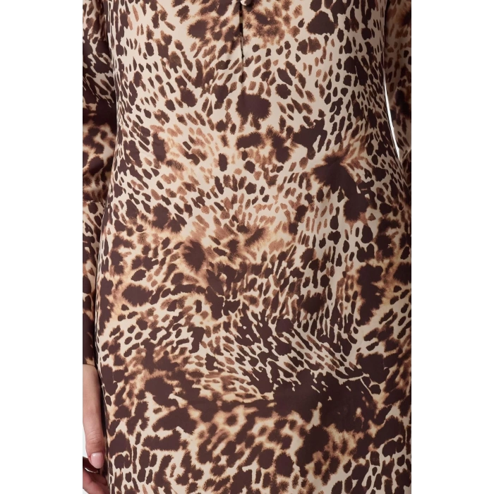 Women Fashion Stylish Maxi Length Shirt Collar Regular Limited Edition Leopard Woven Dress