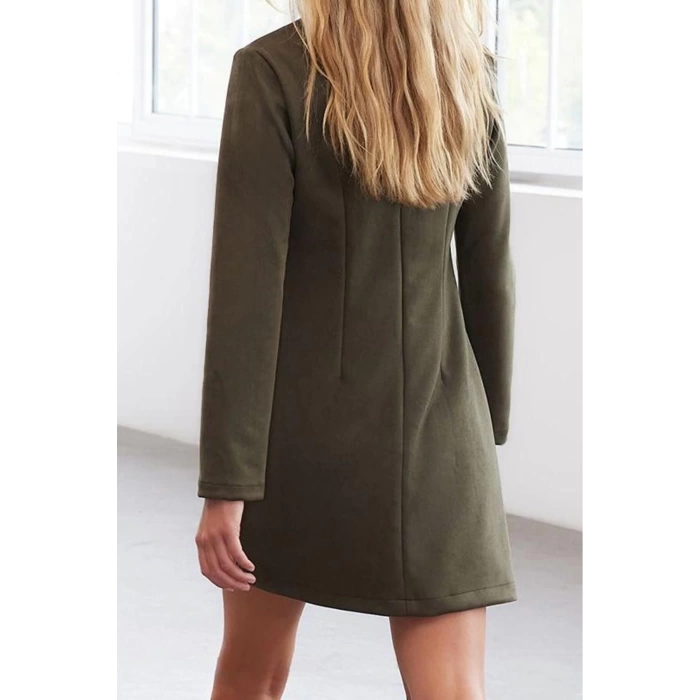 Womens Fashion Mini Length Crew Neck Regular Limited Edition Accessory Detailed Suede Winter Woven Dress