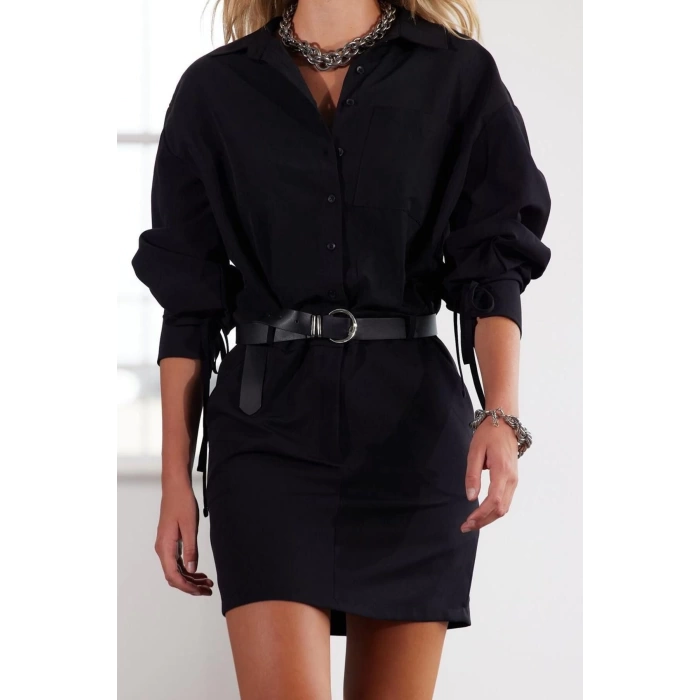 Women Fashion Stylish Mini Length Shirt Collar Regular Limited Edition Belted Woven Dress