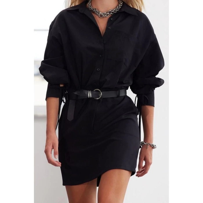 Women Fashion Stylish Mini Length Shirt Collar Regular Limited Edition Belted Woven Dress