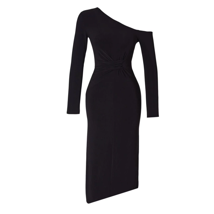 Womens Maxi Length Asymmetrical Collar Slim Limited Edition Off-the-Shoulder Draped Flexible Knit Dress