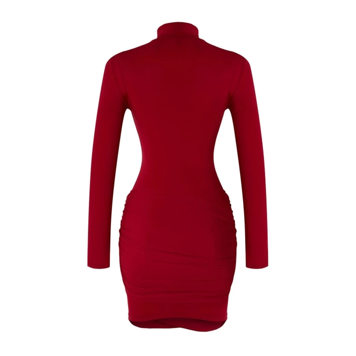 Women Fashion Stylish Mini Length Stand Collar Slim Limited Edition Fitted Stretchy Knitted Dress