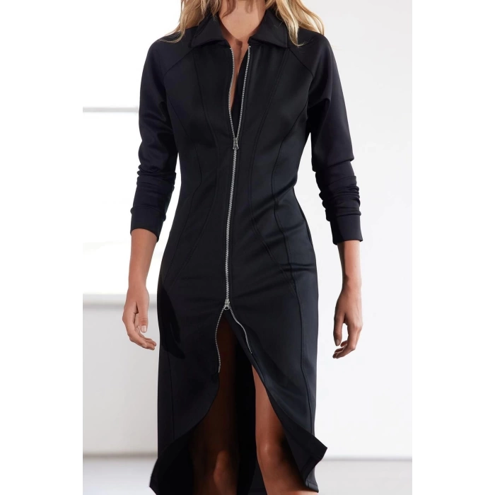 Women Fashion Stylish Midi Length Polo Neck Slim Limited Edition Fitted Bodycon Knitted Dress