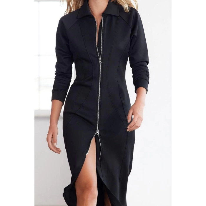 Women Fashion Stylish Midi Length Polo Neck Slim Limited Edition Fitted Bodycon Knitted Dress