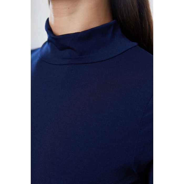 Women Fashion Stylish Maxi Length Stand Collar Regular Plain Fitted Stretchy Knitted Dress