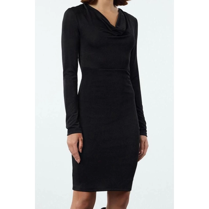 Women Fashion Stylish Mini Length Cowl Neck Fitted Bodycone Plain Knitted Dress