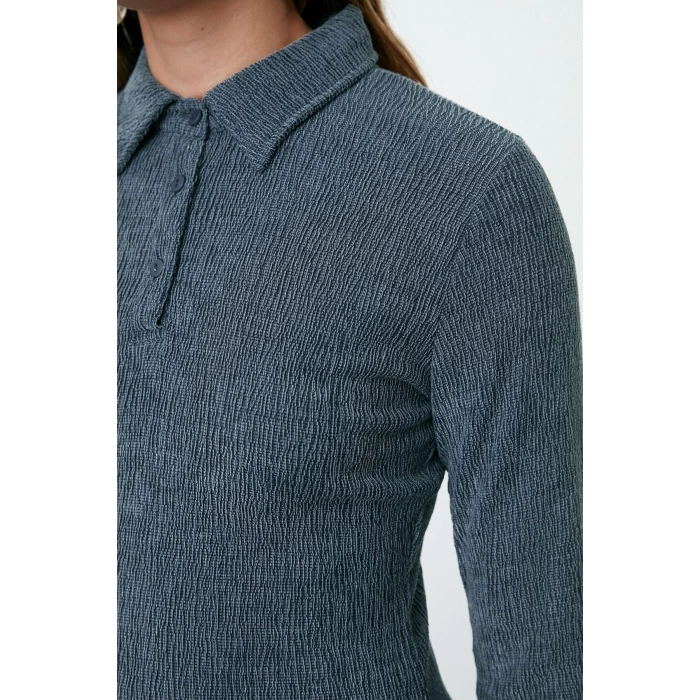 Women Fashion Stylish Maxi Length Polo Neck Fitted Plain Bodycone Textured Button Detail Knitted Dress