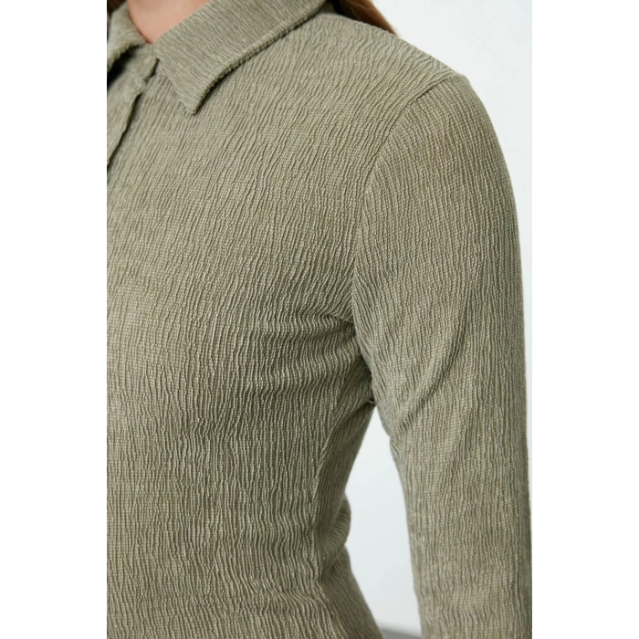 Women Fashion Stylish Maxi Length Polo Neck Fitted Plain Bodycone Textured Button Detail Knitted Dress